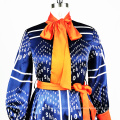 Newest Design Spring Printed Long Sleeve Dress Vertical Collar Dresses With Bandage For Women
